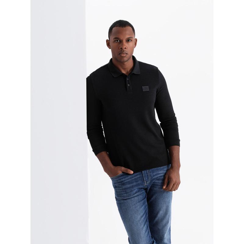 Férfi strukturált hosszú ujjú pólóing applikációval - fekete V1