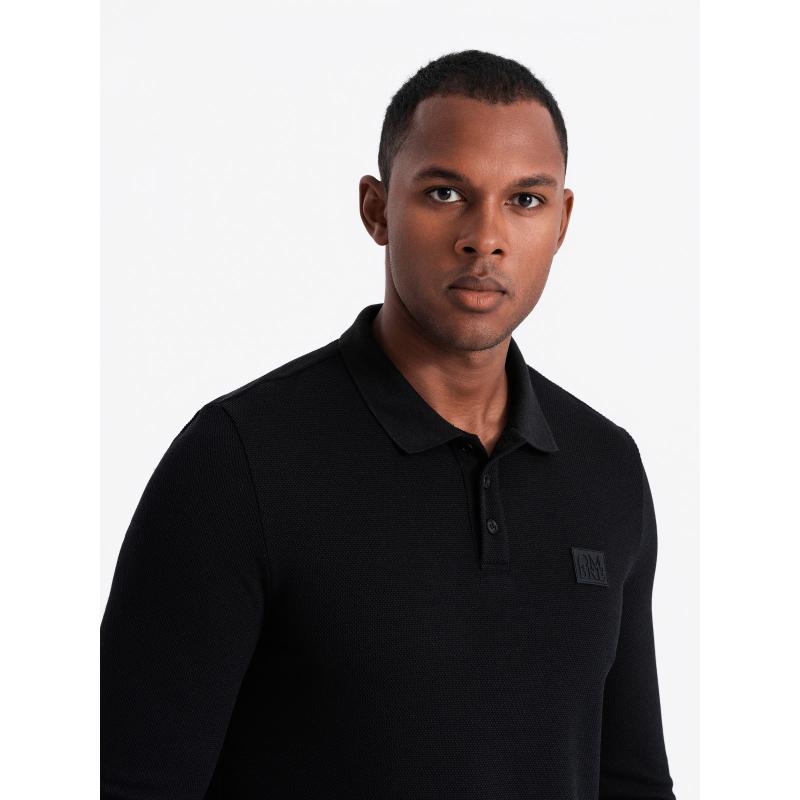Férfi strukturált hosszú ujjú pólóing applikációval - fekete V1