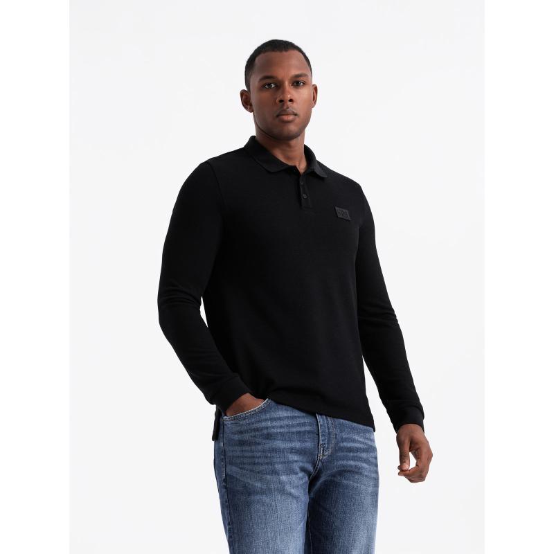 Férfi strukturált hosszú ujjú pólóing applikációval - fekete V1