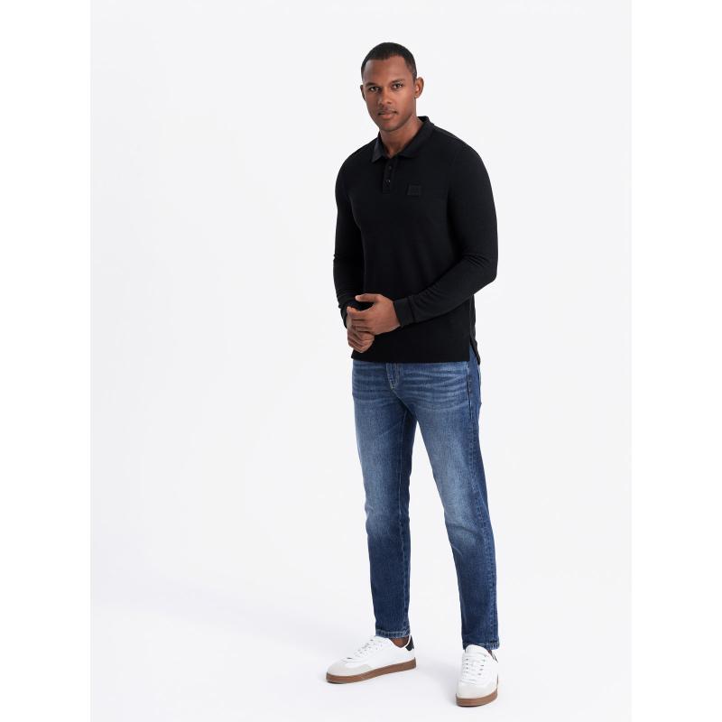 Férfi strukturált hosszú ujjú pólóing applikációval - fekete V1