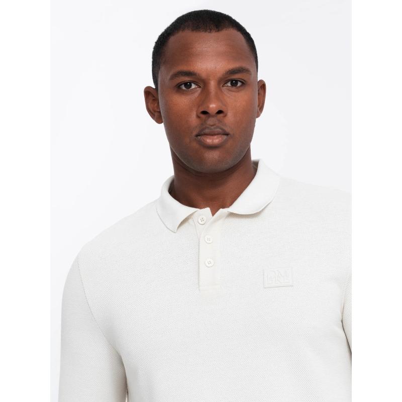 Férfi strukturált hosszú ujjú pólóing applikációval - fehér V2