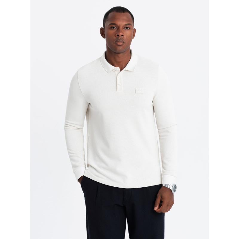 Férfi strukturált hosszú ujjú pólóing applikációval - fehér V2