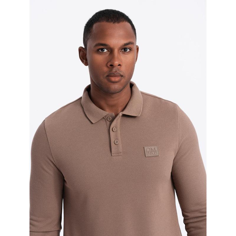 Férfi strukturált hosszú ujjú pólóing foltokkal - barna V4