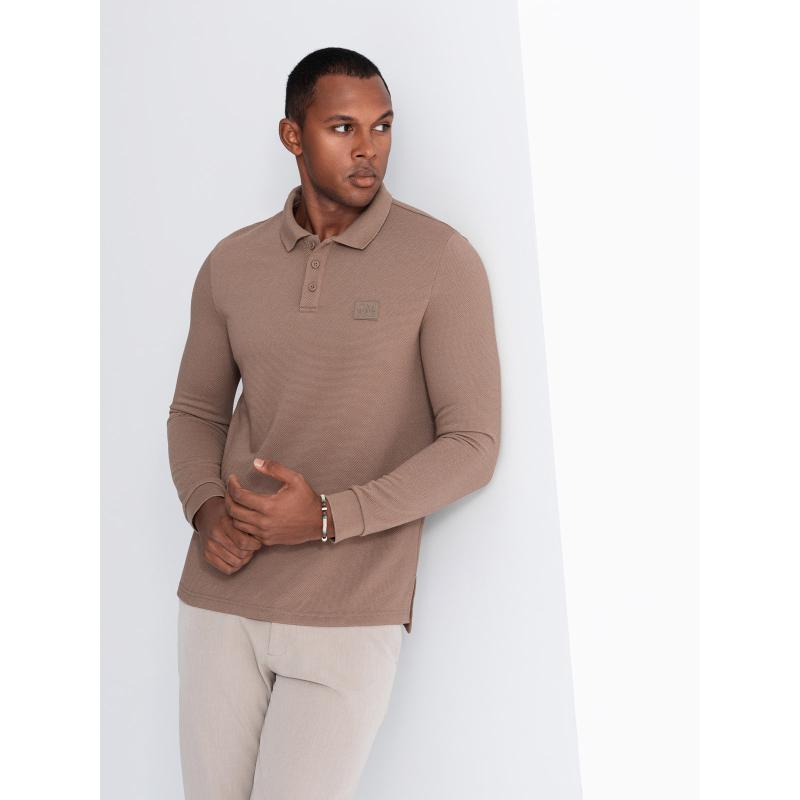 Férfi strukturált hosszú ujjú pólóing foltokkal - barna V4