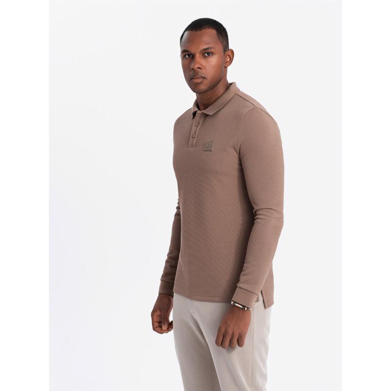 Férfi strukturált hosszú ujjú pólóing foltokkal - barna V4