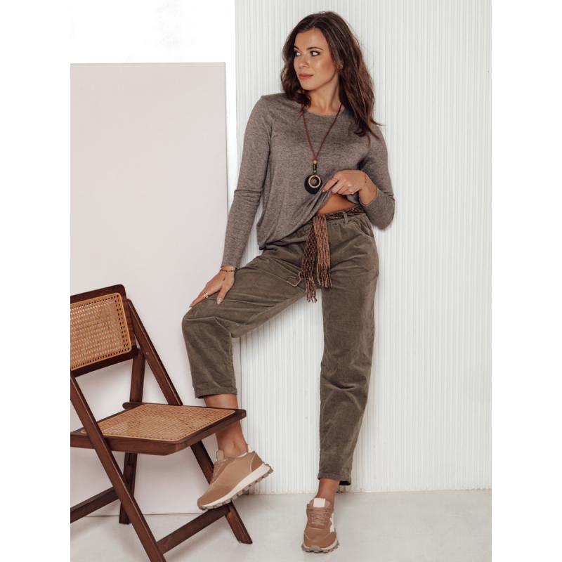 Dámské kalhoty SOFTYLA jedné velikosti s páskem khaki barva