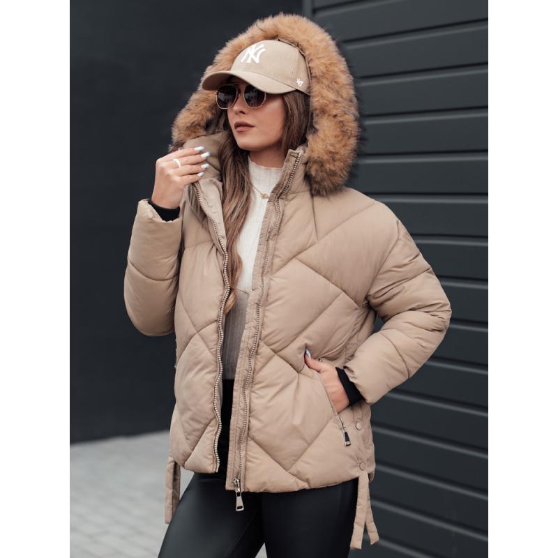 Dámska zimná bunda LESISI prešívaná s kapucňou béžová