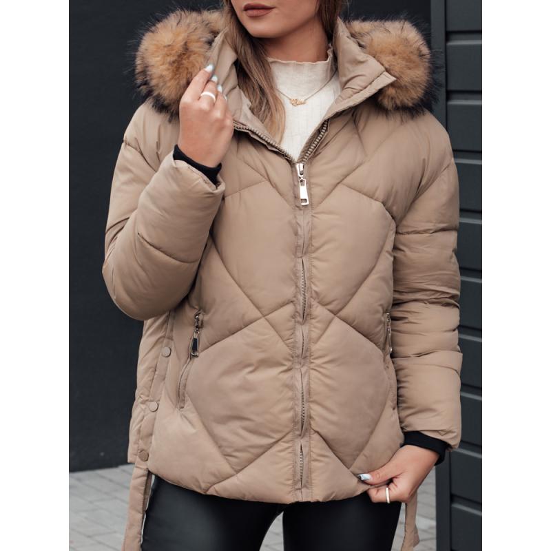 Dámska zimná bunda LESISI prešívaná s kapucňou béžová