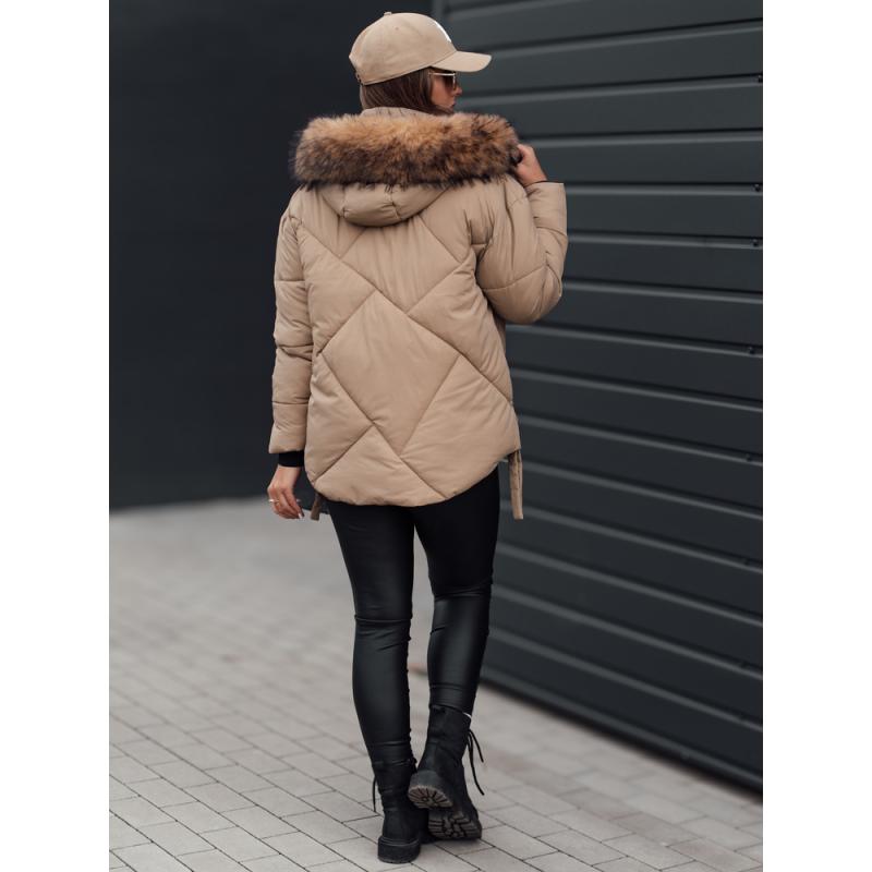 Dámska zimná bunda LESISI prešívaná s kapucňou béžová