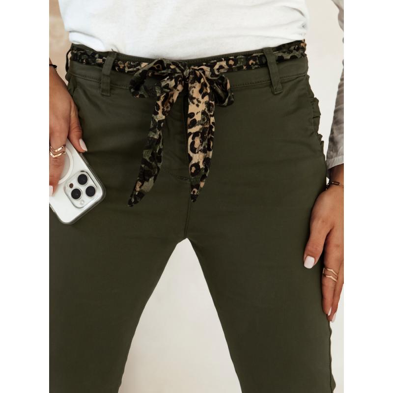 Dámske džínsové nohavice CHARMYOU s opaskom olivovo zelené