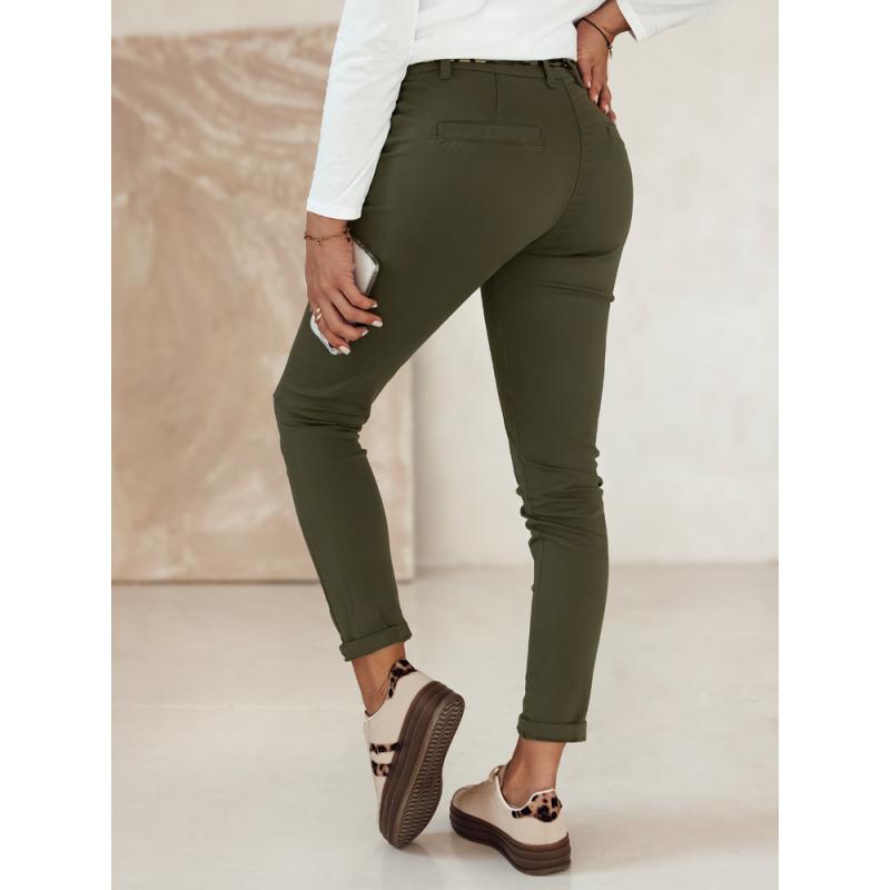 Dámske džínsové nohavice CHARMYOU s opaskom olivovo zelené