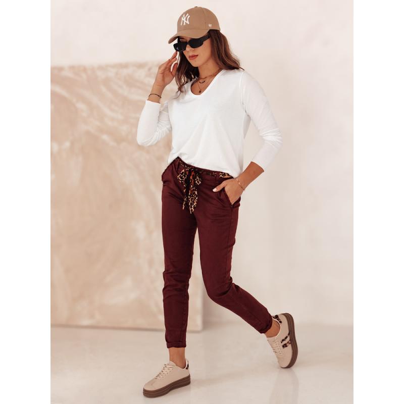Női CHARMYOU farmer nadrág övvel burgundi