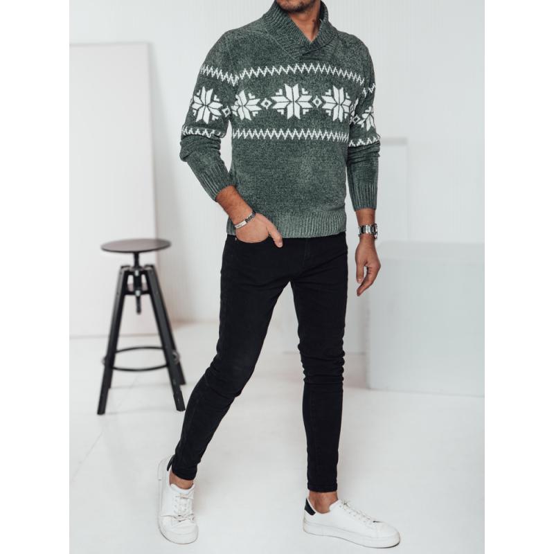 Pánský svetr se zeleným límcem