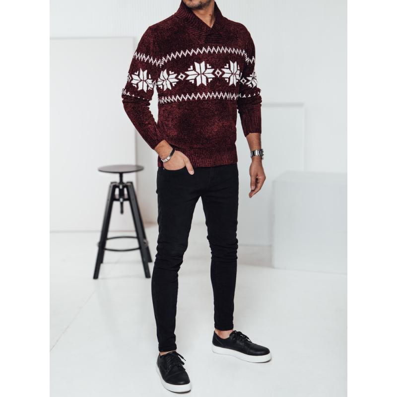 Pánský svetr s vínovým límcem