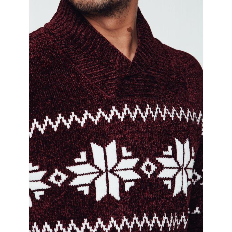 Pánský svetr s vínovým límcem