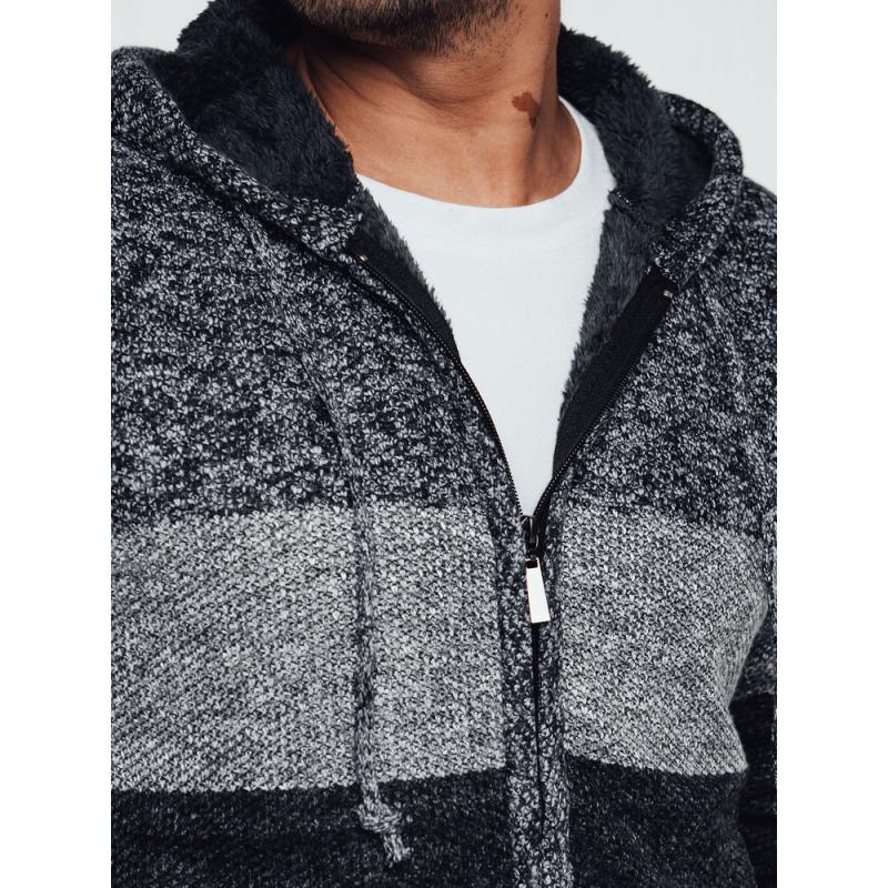 Pánský zateplený svetr s kapucí šedý