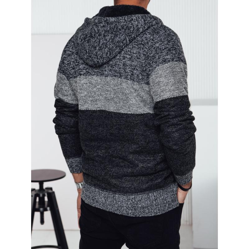Pánský zateplený svetr s kapucí šedý