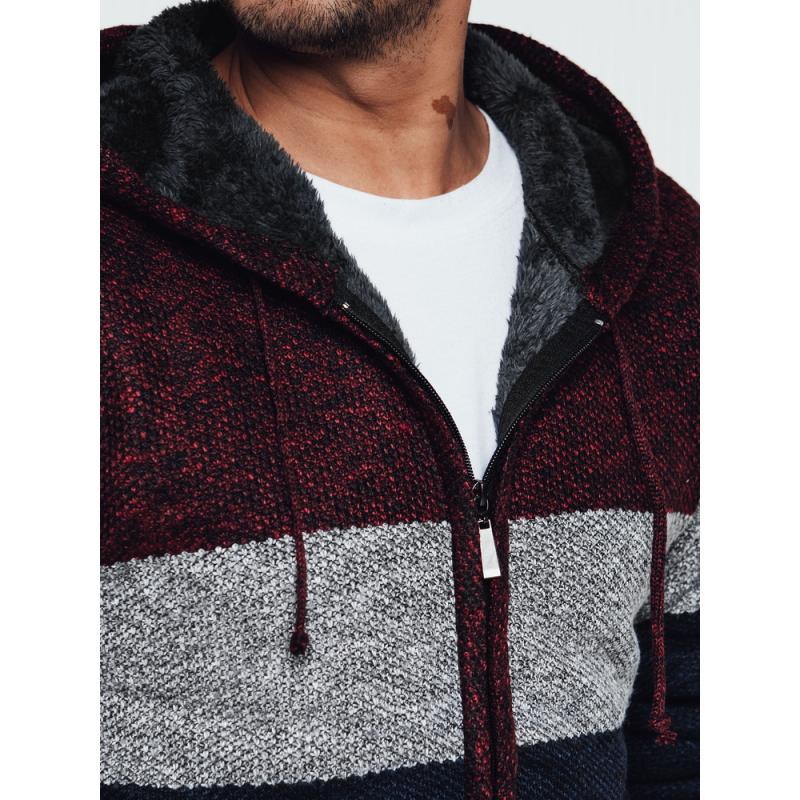 Pánský zateplený svetr s kapucí vínový