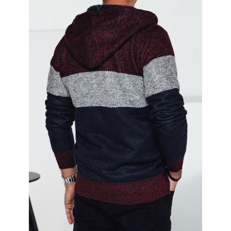 Pánský zateplený svetr s kapucí vínový