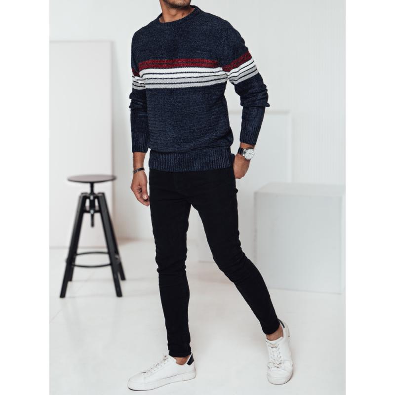 Pánský pruhovaný tmavě modrý svetr
