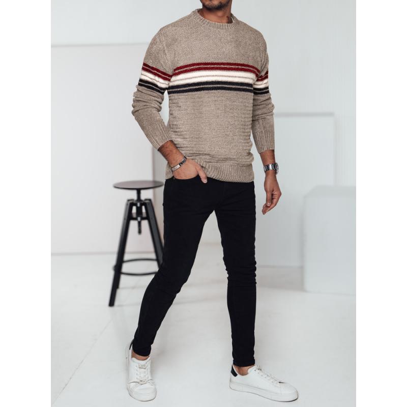 Pánský pruhovaný svetr světle hnědý