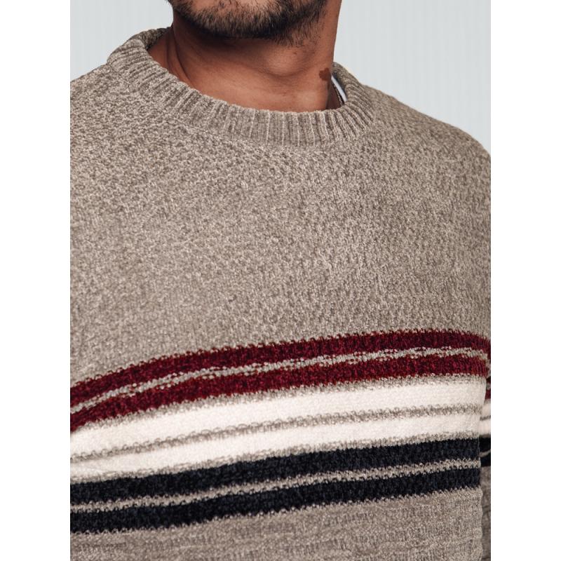 Pánský pruhovaný svetr světle hnědý