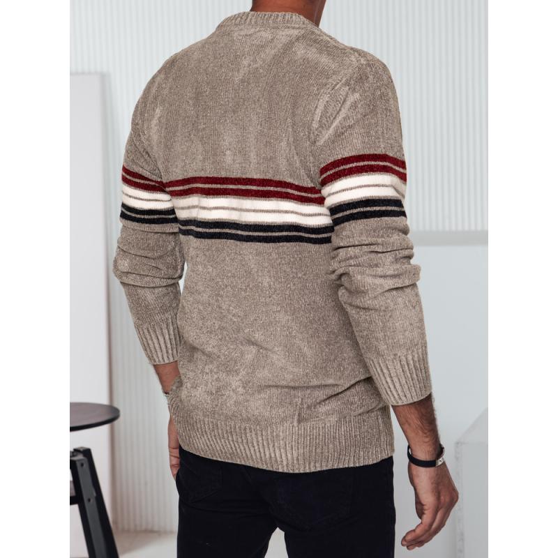 Pánský pruhovaný svetr světle hnědý