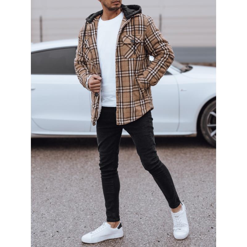 Pánská zateplená bunda s kapucí béžová