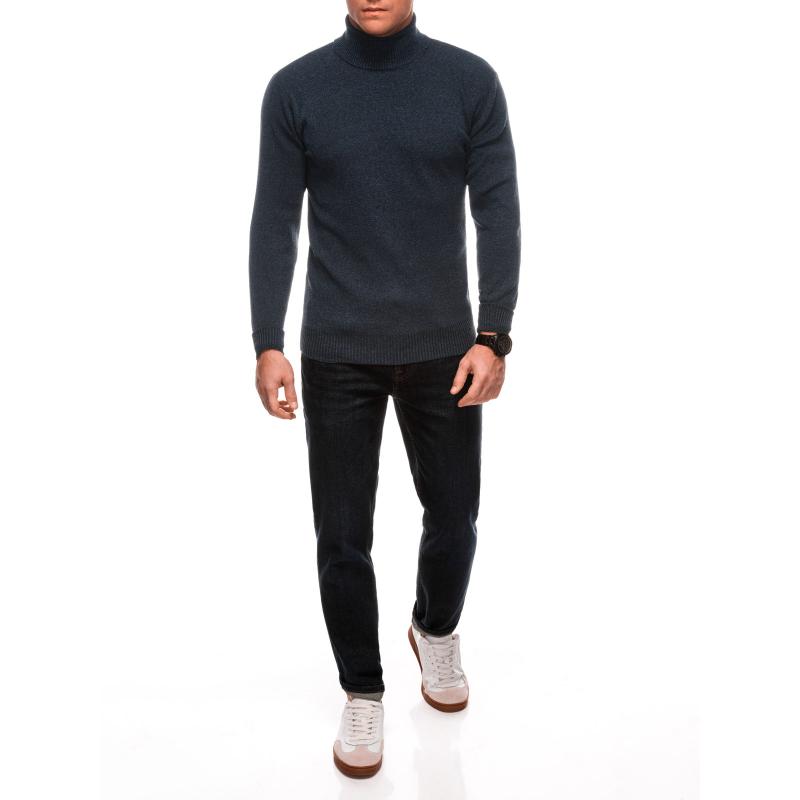 Pánský polo svetr s výstřihem E248 - tmavě modrý