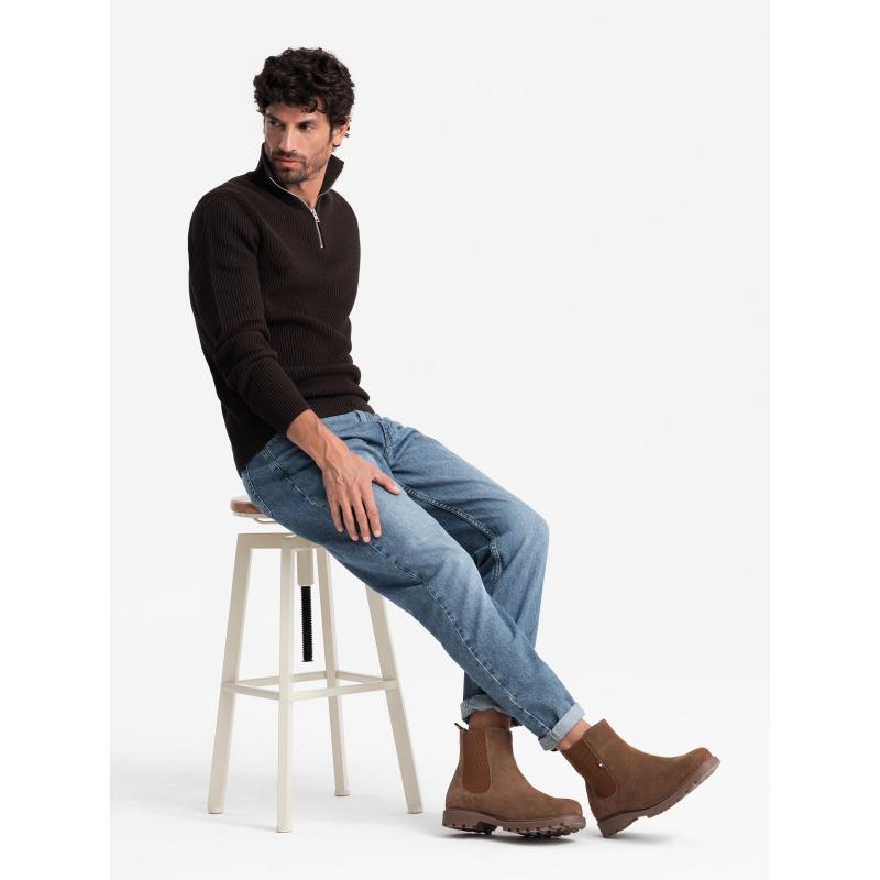 Férfi szarvasbőr slip-on cipő magas felsőrésszel – világosbarna V4 OM-FOBO-0173