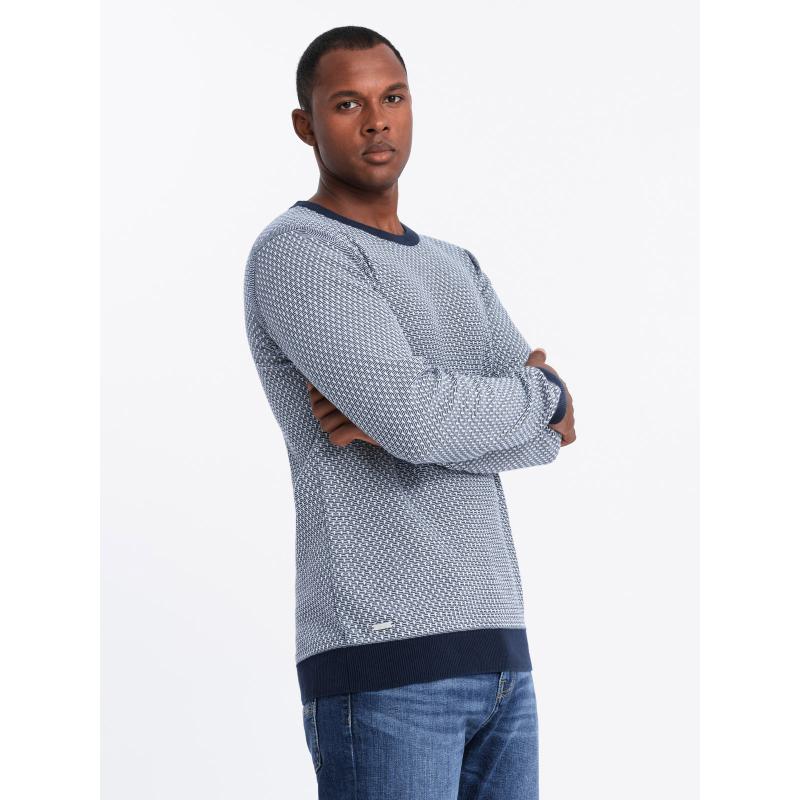 Pánský svetr RELAXED FIT se vzory – tmavě modrý V1 OM-SWSW-0111