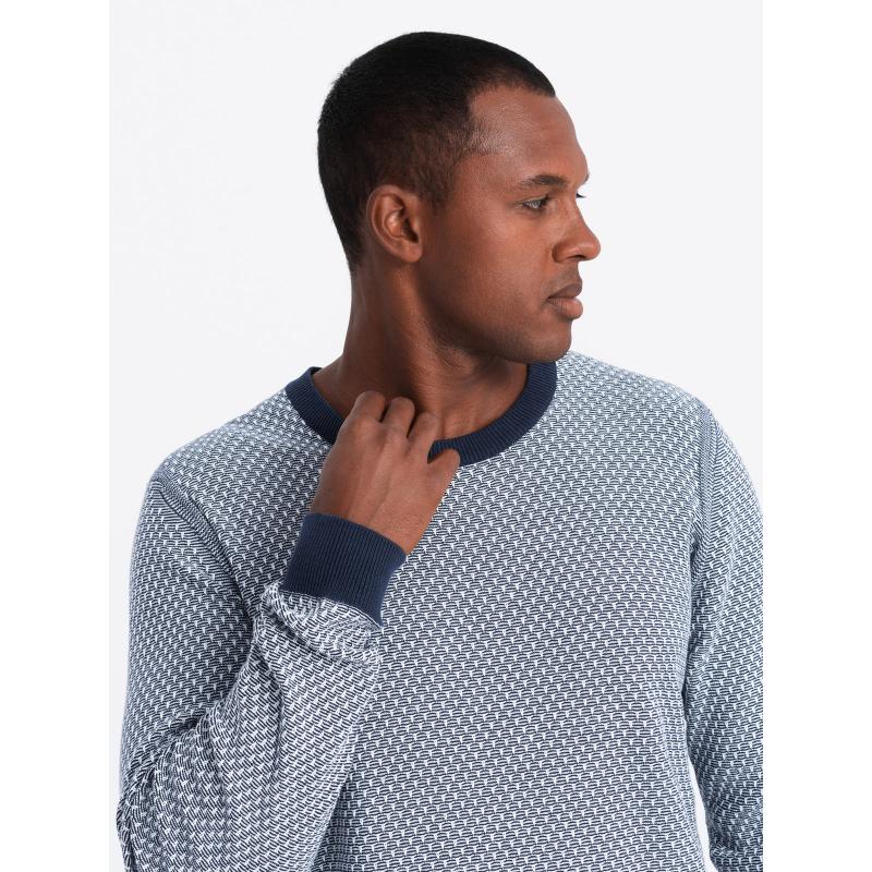 Pánský svetr RELAXED FIT se vzory – tmavě modrý V1 OM-SWSW-0111