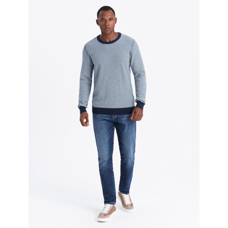 Pánský svetr RELAXED FIT se vzory – tmavě modrý V1 OM-SWSW-0111