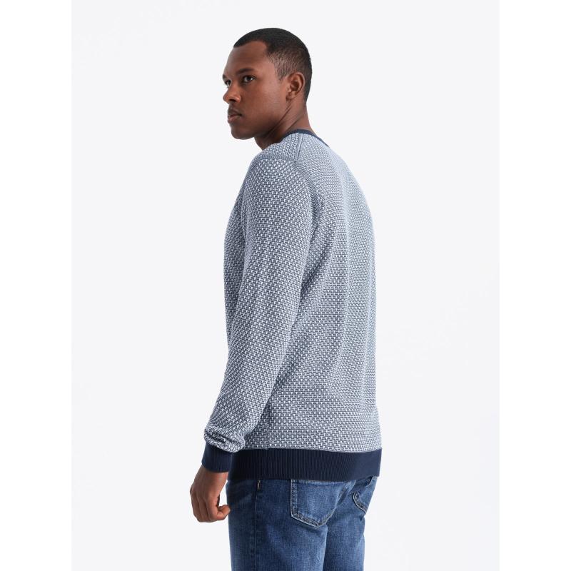 Pánský svetr RELAXED FIT se vzory – tmavě modrý V1 OM-SWSW-0111