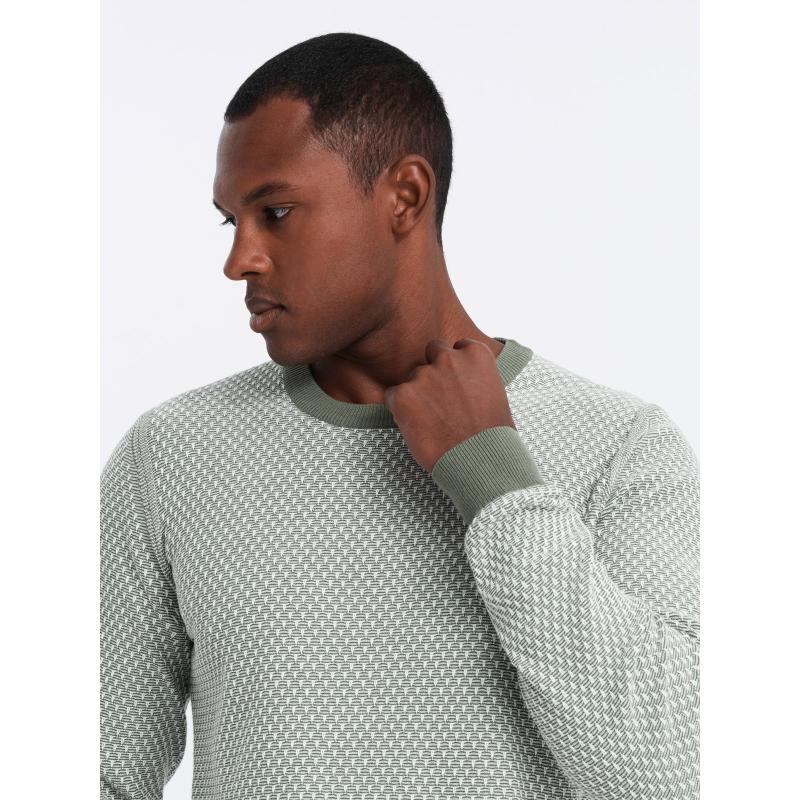Pánský svetr RELAXED FIT se vzory – olivový V2 OM-SWSW-0111