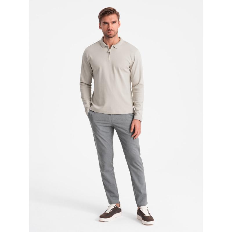 Pánska polokošeľa s dlhým rukávom a golierom na zips - popolavá V2 OM-POLS-0130