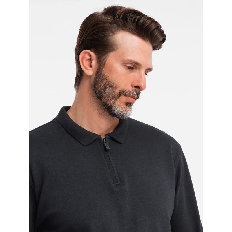 Pánska polokošeľa s dlhým rukávom a golierom na zips - čierna V8 OM-POLS-0130