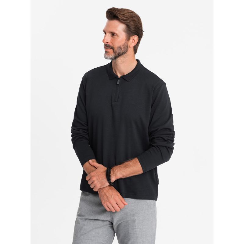 Pánska polokošeľa s dlhým rukávom a golierom na zips - čierna V8 OM-POLS-0130