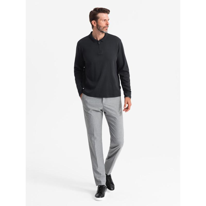 Pánska polokošeľa s dlhým rukávom a golierom na zips - čierna V8 OM-POLS-0130