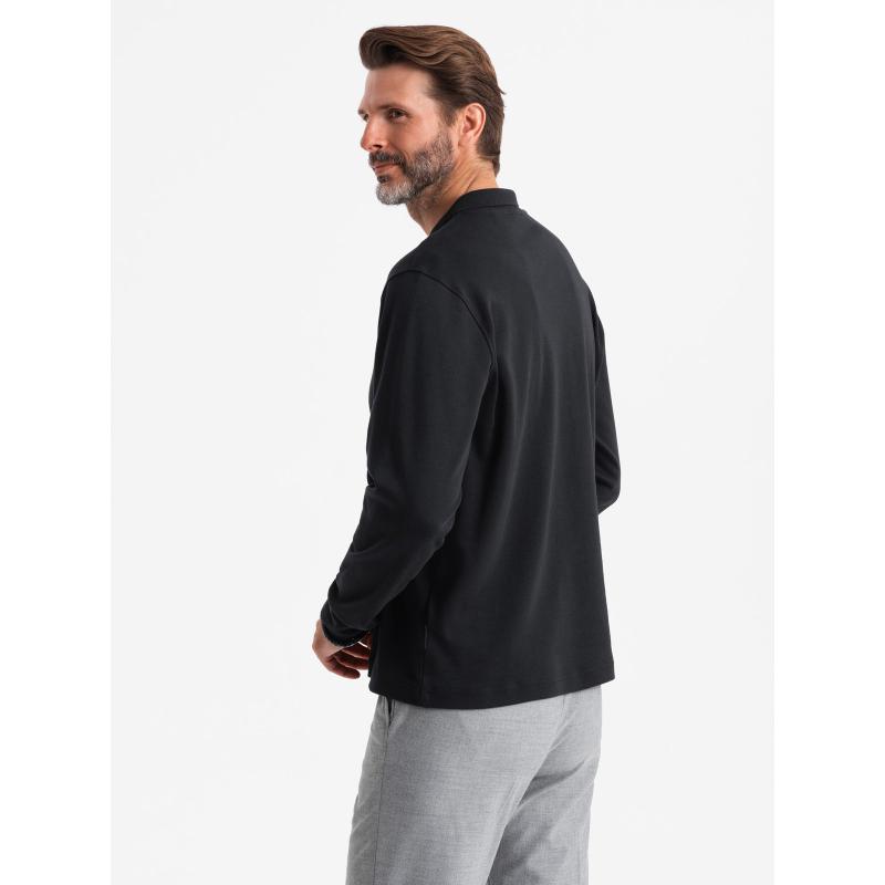 Pánska polokošeľa s dlhým rukávom a golierom na zips - čierna V8 OM-POLS-0130