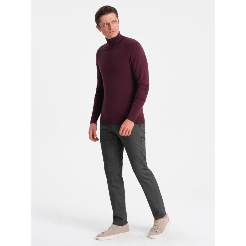 RELAXED FIT férfi pulóver mintákkal – olíva V2 OM-SWSW-0111