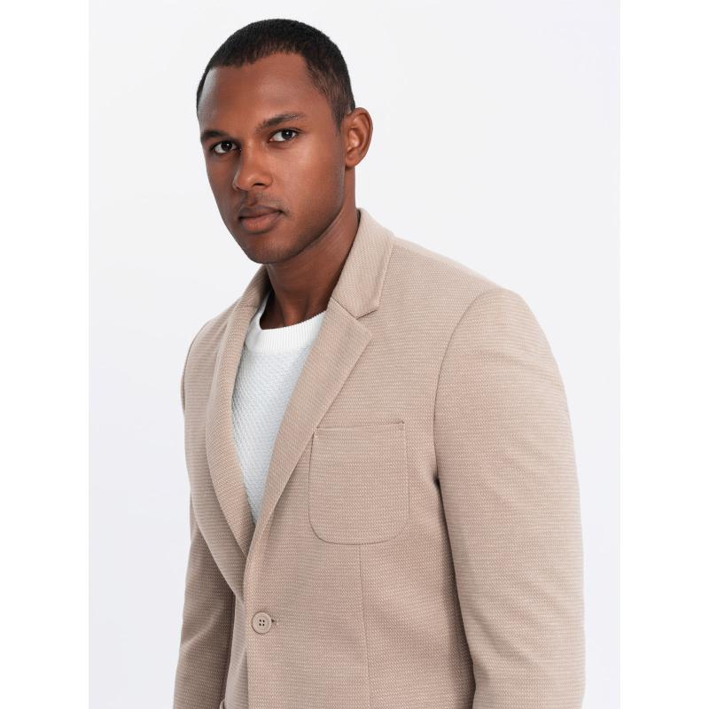 Férfi kabát kapucnis béléssel és magas gallérral - sötétkék V3