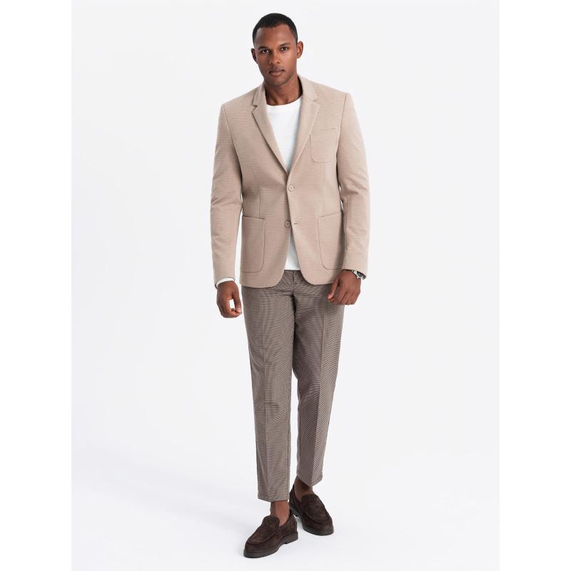 Férfi kabát kapucnis béléssel és magas gallérral - sötétkék V3