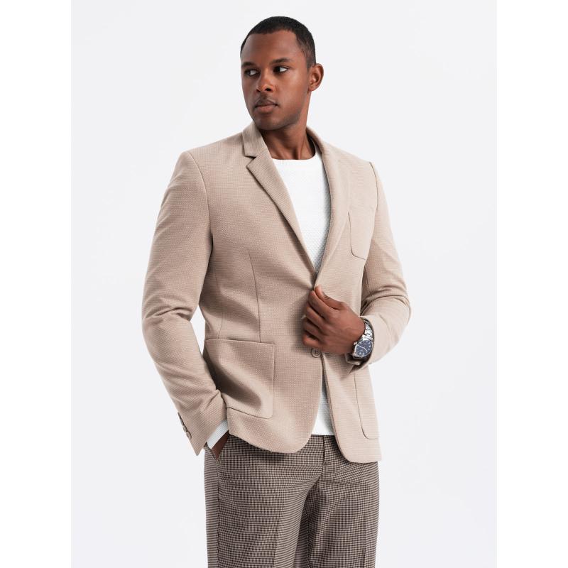 Férfi kabát kapucnis béléssel és magas gallérral - sötétkék V3