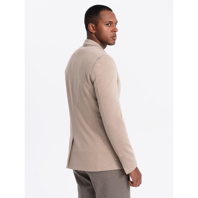 Férfi kabát kapucnis béléssel és magas gallérral - sötétkék V3