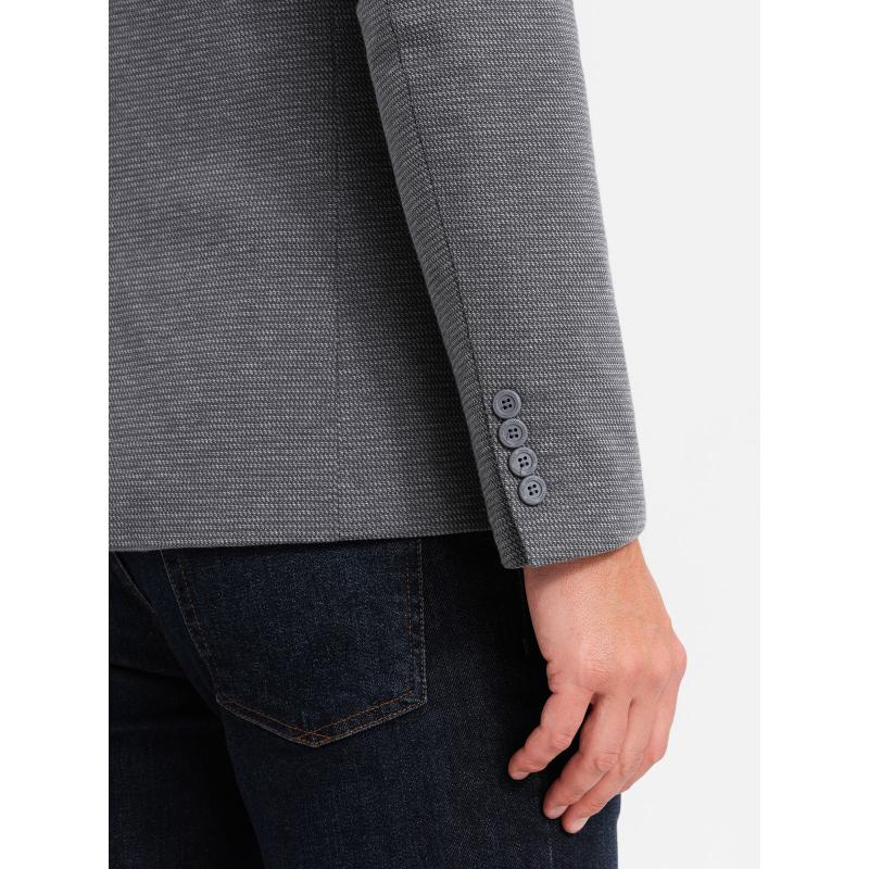 Férfi kabát kapucnival és magas gallérral - sötétkék V3