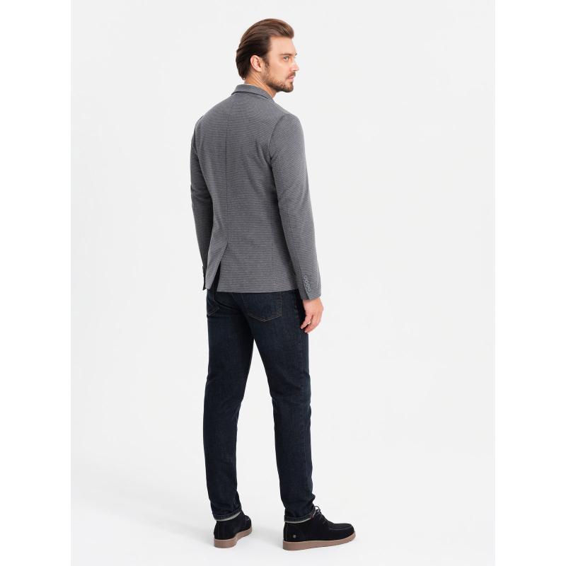 Férfi kabát kapucnival és magas gallérral - sötétkék V3