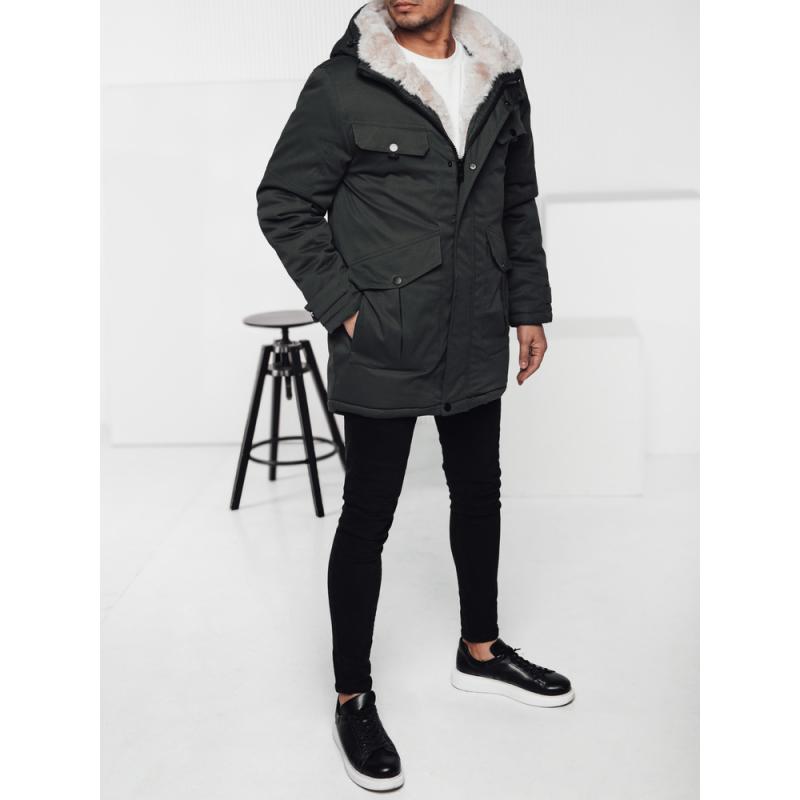 Pánská zimní bunda parka s kapucí zelená