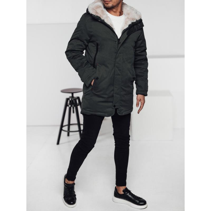 Pánská zimní bunda parka s kapucí zelená