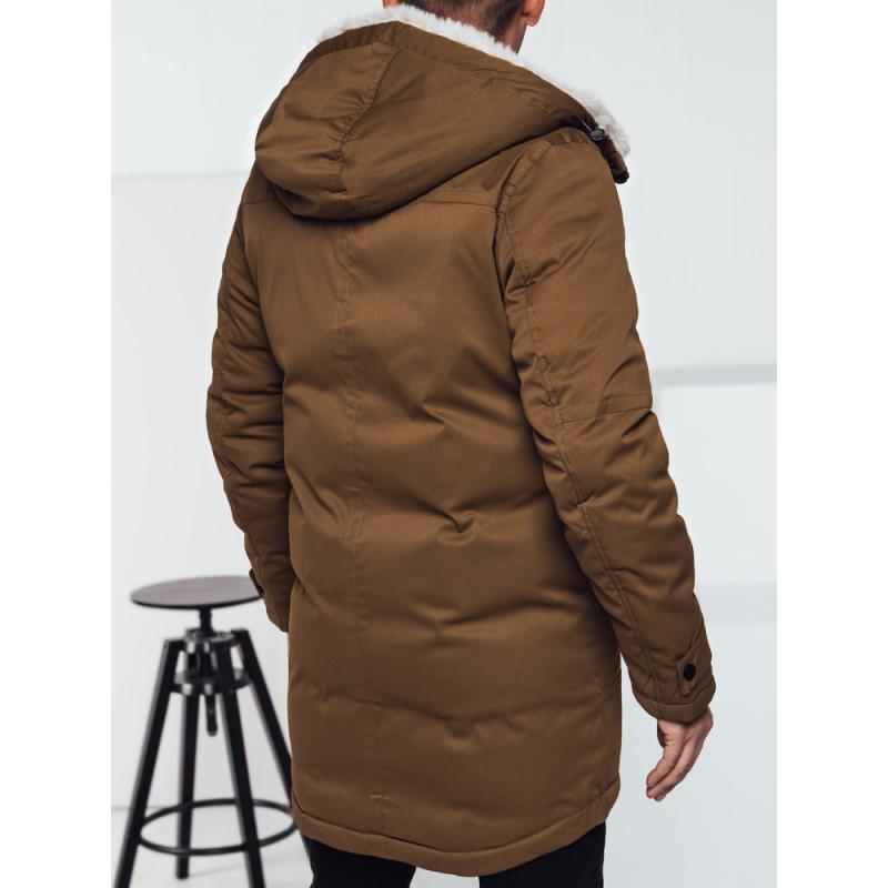 Pánská zimní bunda parka s kapucí tmavě béžová
